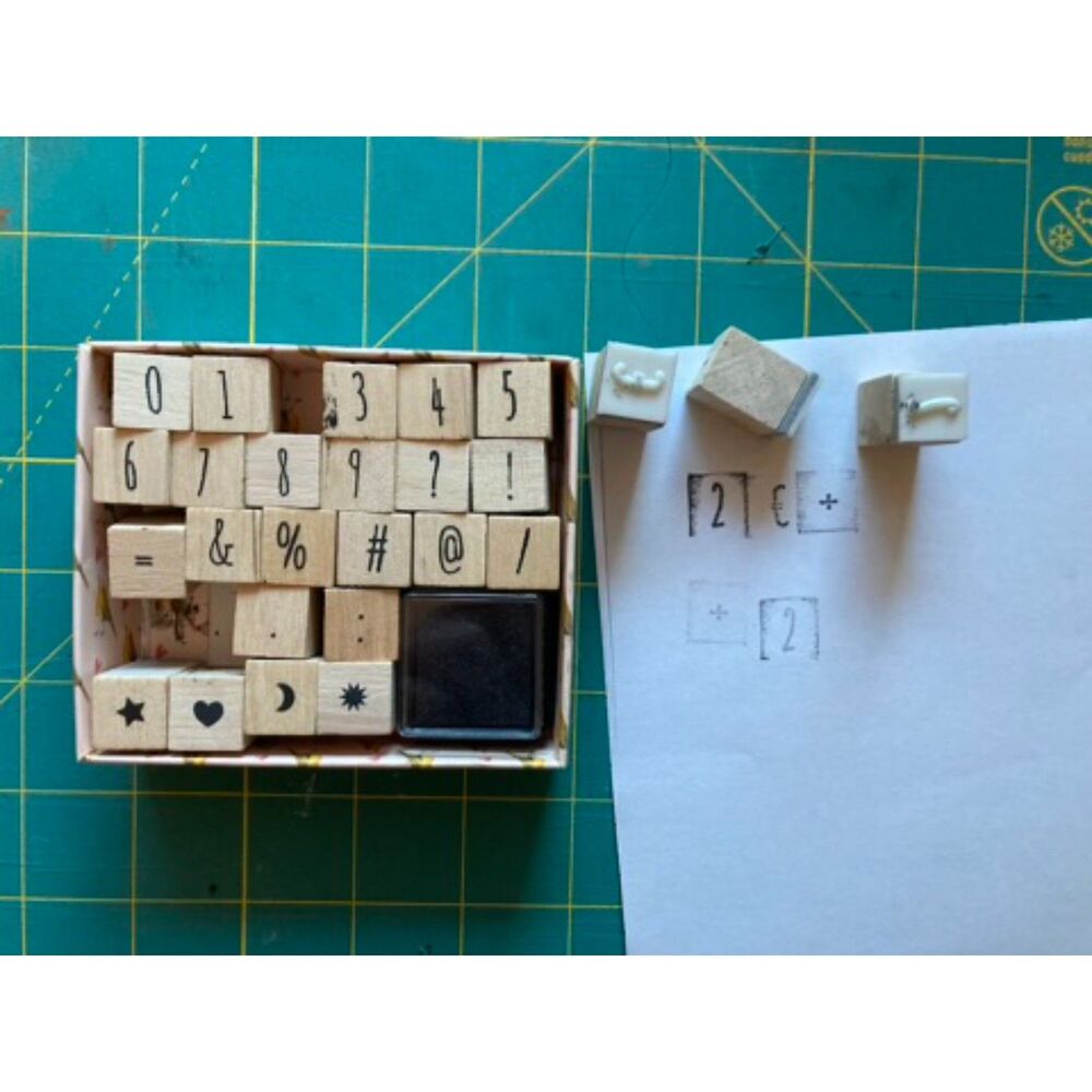 Rubber Stamp set, numbers, symbols, currency